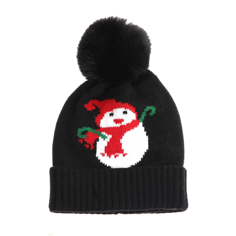 Pom Poms, Jacquard Design Fashion Style Children Unisex Fashion Snowman Pom Poms Jacquard Wool Cap