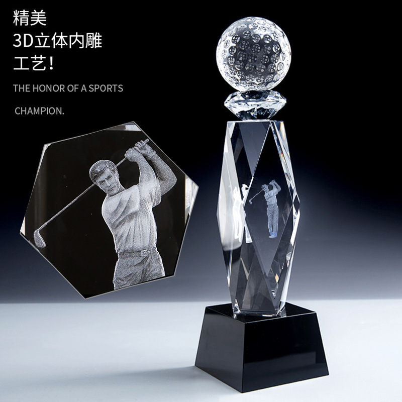 Trofeos de golf de cristal tallado medallas de competencia de cristal adornos de trofeos de premios regalos conmemorativos de alta calidad