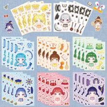 8张棉花娃娃换装拼图贴纸原创益智亲子互动Make a face防水贴纸