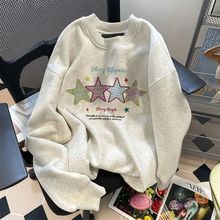 甜妹美式加绒加厚套头卫衣女2025秋冬季新款宽松慵懒小众无帽上衣