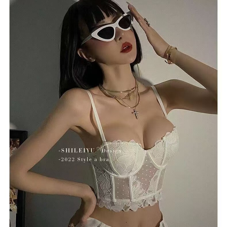 Sexy Underwear Women's Small Chest Push-up French Style Lace Fishbone Bra Outer Wear Sling Vest Base Bra suit