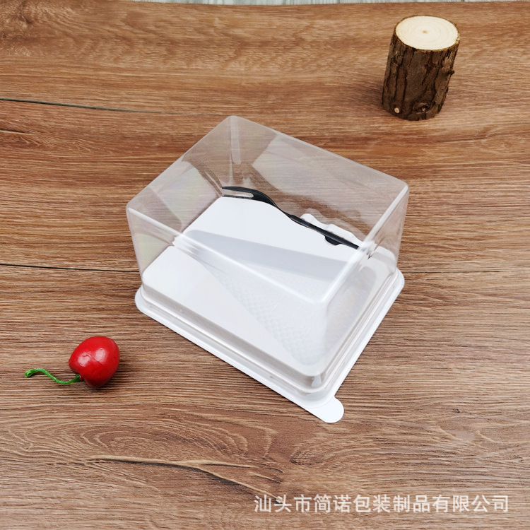 Triángulo grueso corte de fresa Mango mousse caja de pastel caja de embalaje de mil capas con tenedor tapa antiniebla transparente