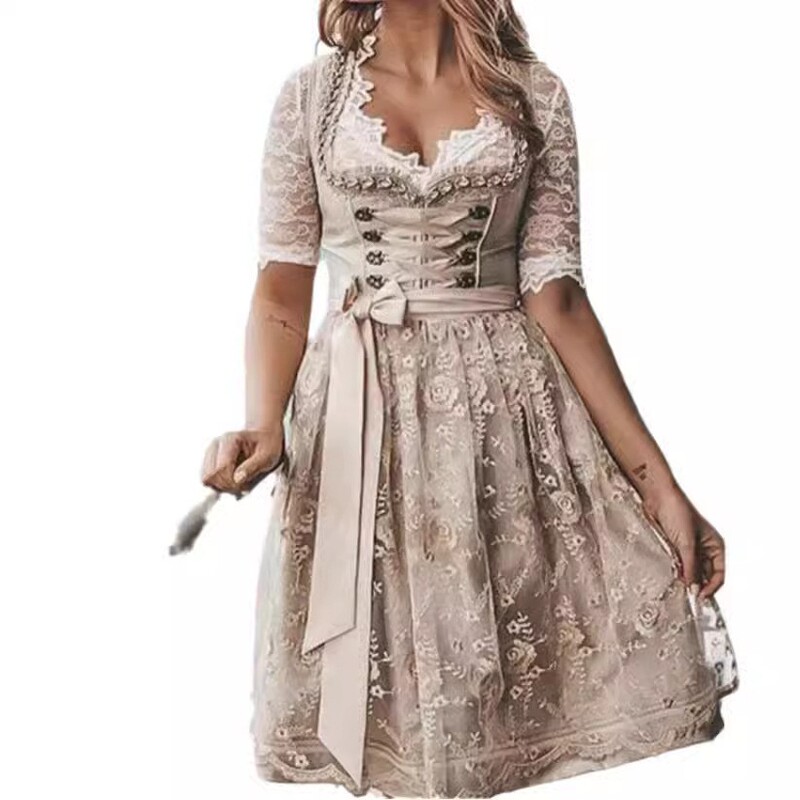 German Traditional Oktoberfest Costume Munich Beer Dress Stage Dress Jacquard Lace Performance Costume