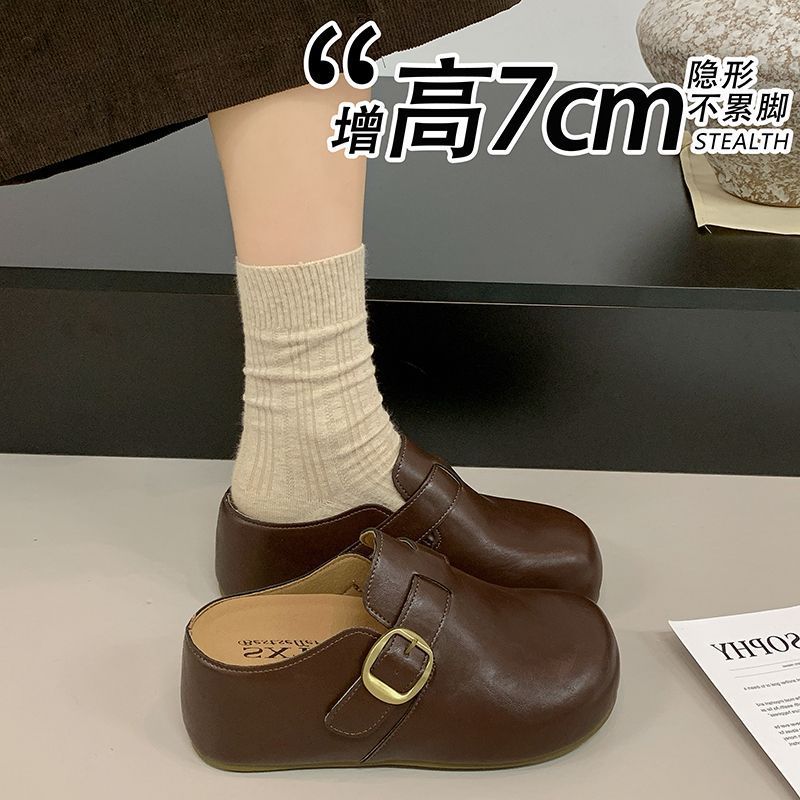 Women's 2026 new autumn collection: waterproof, leather-covered, platform-soled, closed-toe Birkenstock-style sandals with inner height increase, suitable for outdoor wear