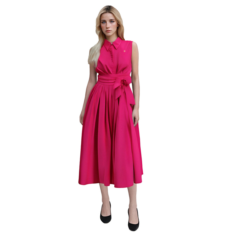 Chch 2025 New Summer European and American Style Dress Holiday Style Long Skirt V Neck Sleeveless Pure Color Waist Dress