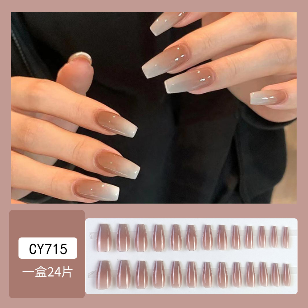 Uñas postizas transparentes color té helado, estilo dulce y delicado, uñas largas para usar, piezas de arte de uñas de alta gama, muy vendidas.