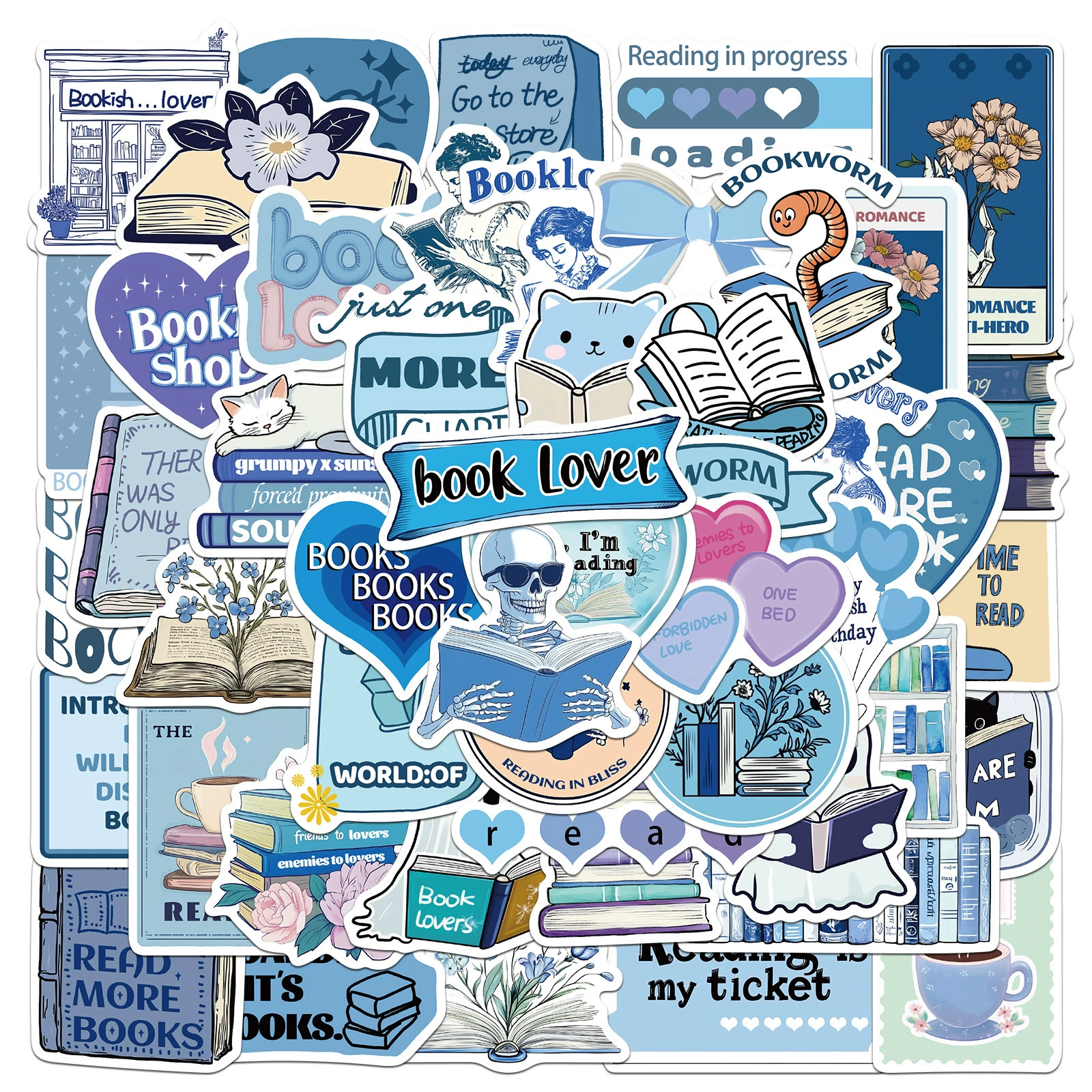 50 новых синих читаемых Bookish ботаник стикер стакан для воды чемодан водонепроницаемый наклейка для ноутбука