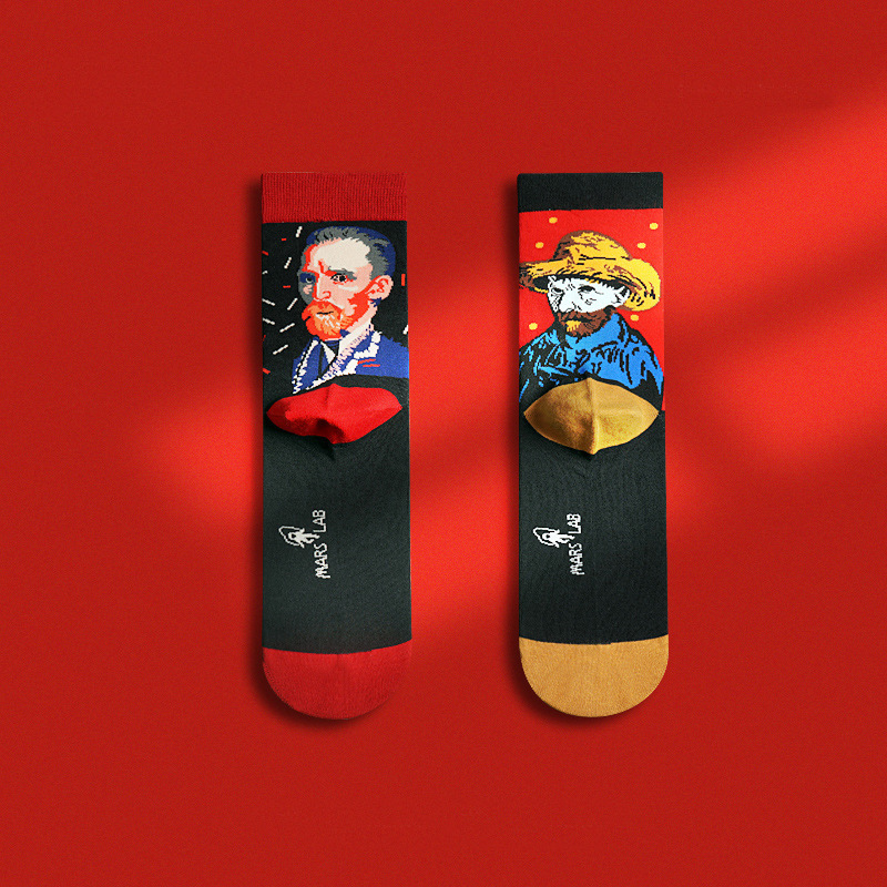 Foreign Trade van gogh Self-portrait Socks Customized Cross-border Museum van gogh Oil Painting Figure Jacquard Socks