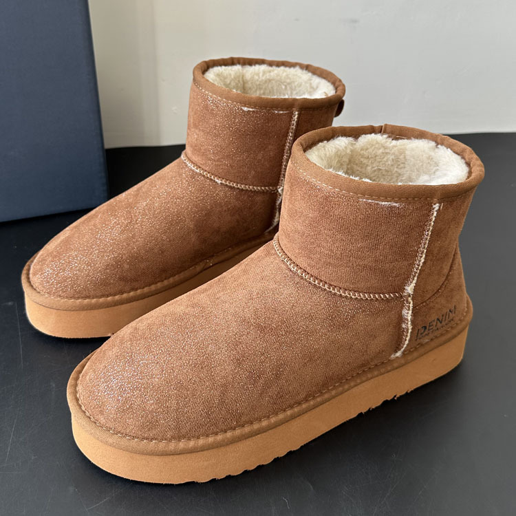 2025년 겨울 신상 라운드토 숏부츠 슬립온 반짝이 스노우 부츠 대형 여성화 대외 무역 도매