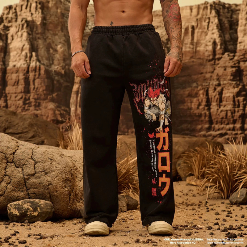 Youngla Collaboration One-Punch Man Men's Sports Pants Jogging Fitness Cotton Mid-Waist Straight Casual Pants