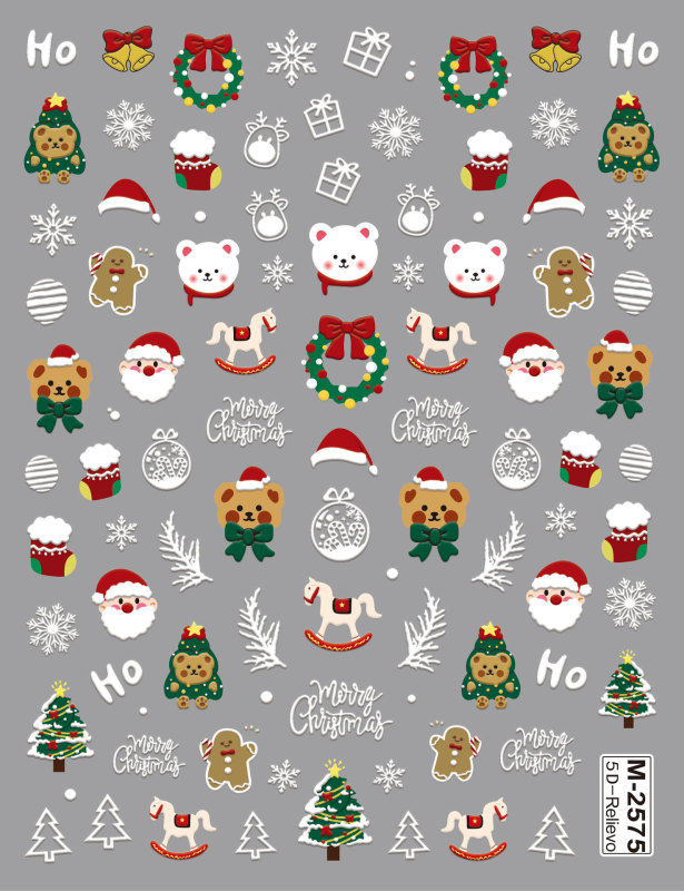 最新のクリスマスレリーフシリーズ爪貼り5D立体レリーフサンタクロースクリスマスツリークリスマス動物ネイルアート|undefined