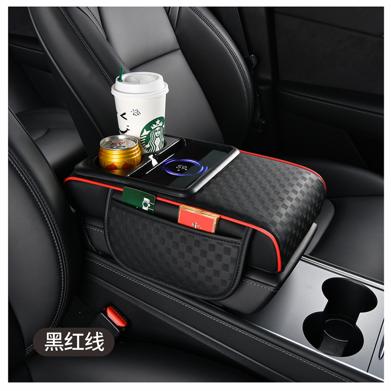 15W Wireless Charging Car Armrest Box Pad Storage Multifunctional Heightening Pad with Integrated Wireless Fast Charging for Mobile Phones