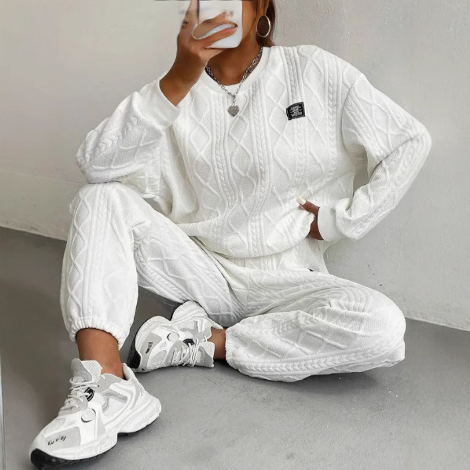 Amazon 2024 Autumn/Winter European and American Cross-Border Women's Jacquard Long-Sleeve Casual Sweatshirt and Pants Set, Japanese and Korean Casual Style Amazon 2024 Autumn/Winter European and American Cross-Border Women's Jacquard Long-Sleeve Casual Sweatshirt and Pants Set, Japanese and Korean Casual Style