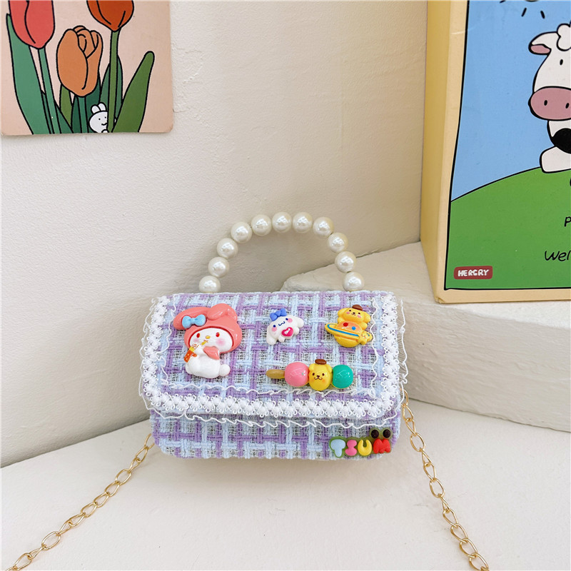 Venta al por mayor Otoño e Invierno estilo occidental niños pequeño bolso cuadrado moda femenina niñas contraste color cadena bolso simple con cuentas