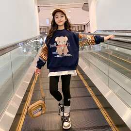 女童卫衣秋装2024新款童装春秋时髦洋气流行女孩中大童圆领上衣服