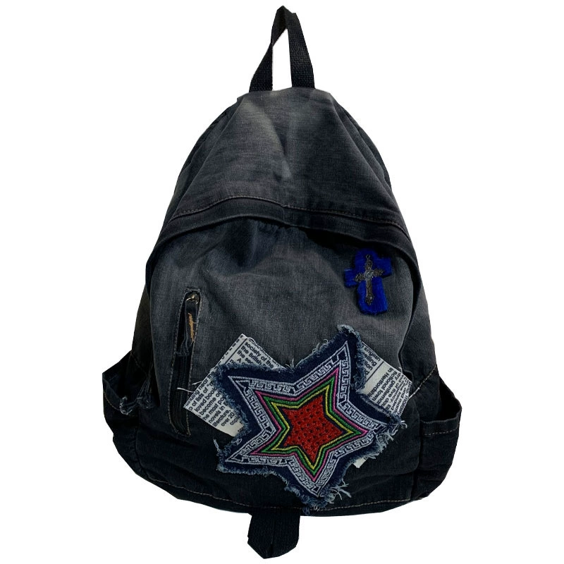 双肩包 Capacious fashionable school bag for elementary school students, trend backpack, travel bag for leisure, denim cloth book, for students