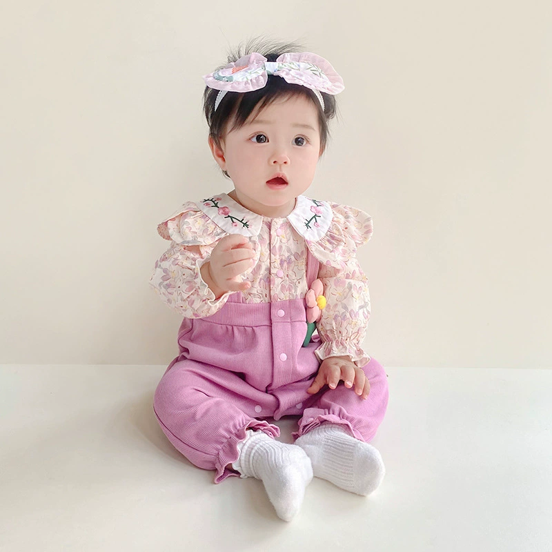 Children's three dimensional overall girl's for new born flower-shaped, autumn, front lock