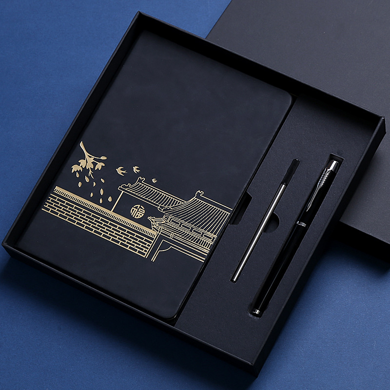 En stock moda nacional Notebook caja de regalo traje engrosada estilo chino retro libreta A5 logotipo personalizado