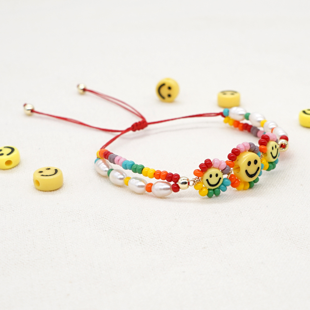 Bohemian Three Smiling Face Sun Flower Baroque Freshwater Pearl Bracelet display picture 4