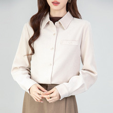 实拍复古加厚磨毛衬衫女小个子秋冬衬衣开衫红色翻领长袖上衣