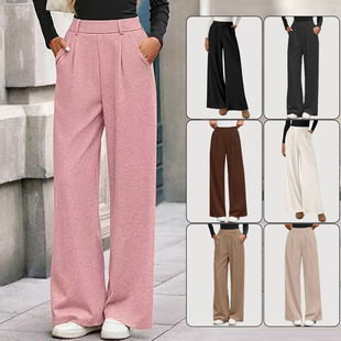 2025 Cross-Border European and American Autumn and Winter New Ribbed Casual Loose Straight-Leg Pants Amazon Commuter Women's Clothing 2025 Cross-Border European and American Autumn and Winter New Ribbed Casual Loose Straight-Leg Pants Amazon Commuter Women's Clothing