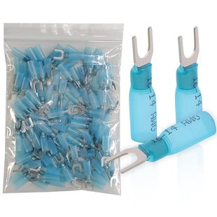 100 16-14 Awg Marine Grade Heat Shrink Fork Connectors, # 10 Tin Copper Heat Shrink Fork Terminals,