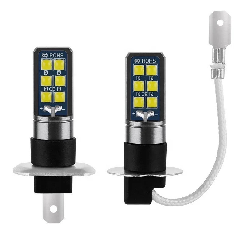 Qìchē Car LED high beam fog light H1 H3 H4 3030 12SMD (Fog lamp) - black-white-h1