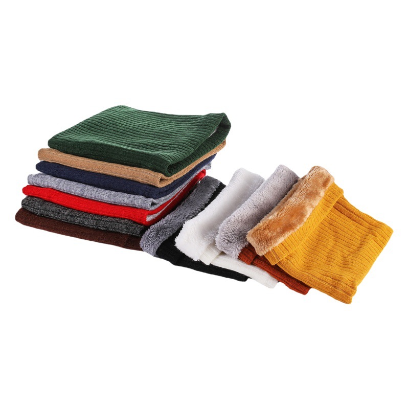Winter double-layer plus velvet padded warm collar solid color wool single-loop knitted scarf autumn and winter men's and women's all-match scarf