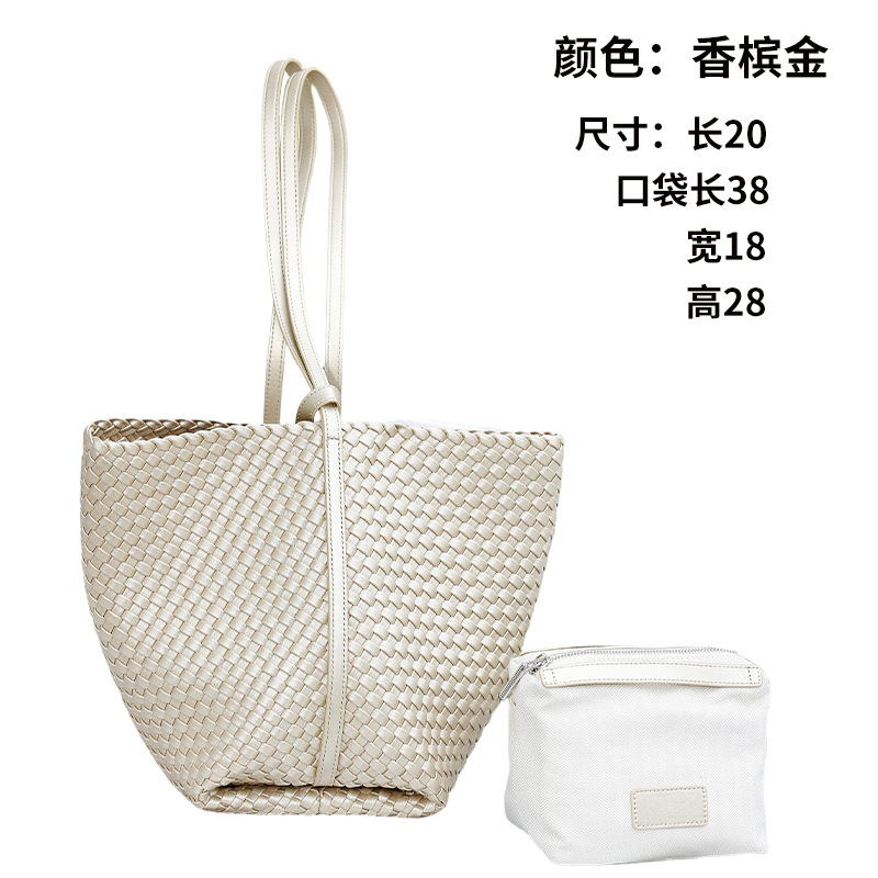 2026 New Arrival Woven Genuine Leather Women's Bag Luxury High-End Cowhide Hand-Woven Basket Tote Bag Wholesale - Thumbnail 5