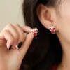 Asymmetrical festive red universal advanced cartoon earrings, for luck, high-quality style