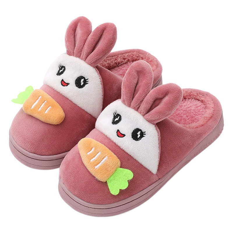 Детские осенне-зимние хлопковые тапочки с героями мультфильмов 3-10 лет, Морковные домашние деревянные полы, Нескользящие с толстой подошвой для родителей и детей, для маленьких девочек