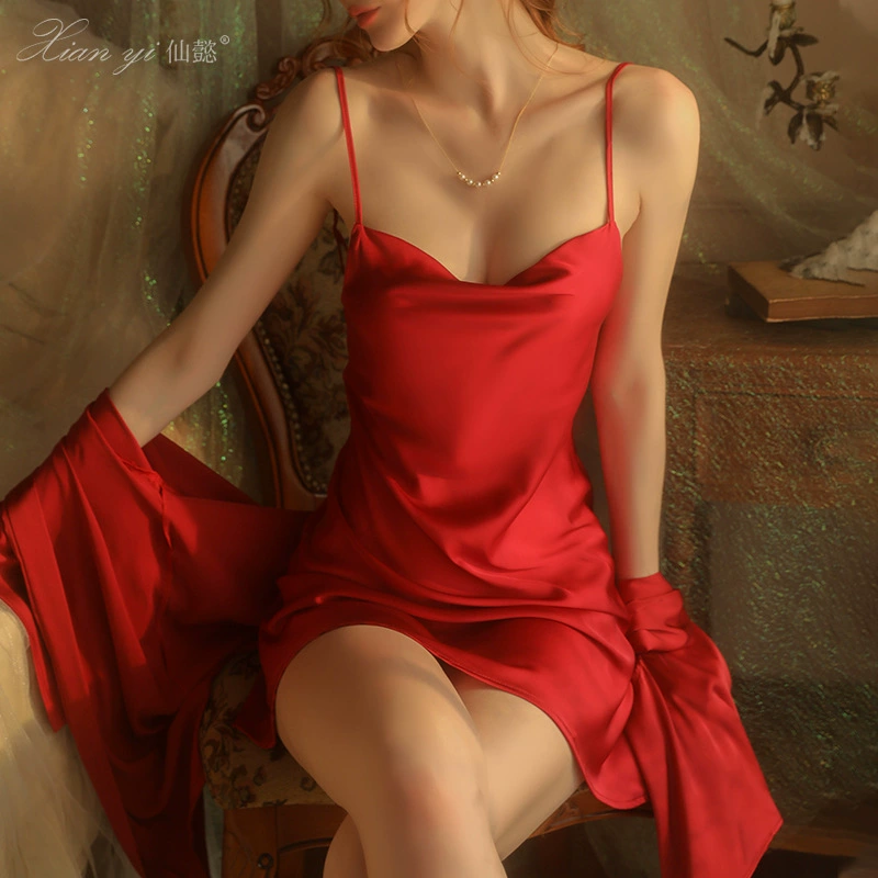 Xianyi Ночная рубашка женская летняя тонкая пижама из ледяного шелка на бретелях, допамин, Сексуальная Домашняя одежда больших размеров 468