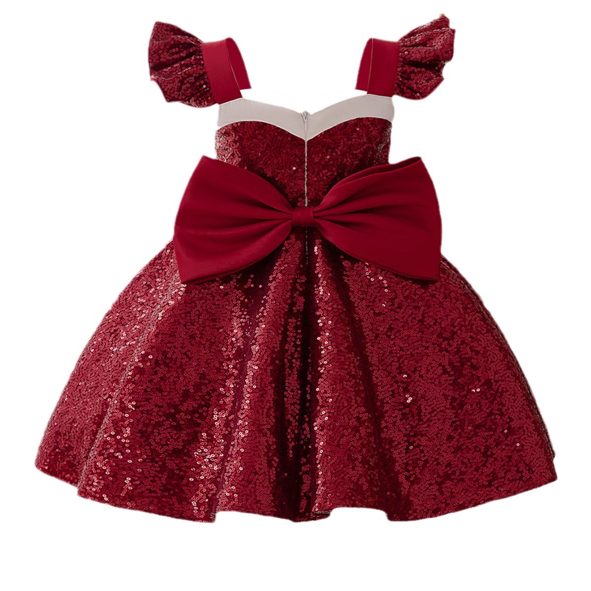 Vestido de Navidad para niños, vestido de princesa, mangas abullonadas con lentejuelas, vestido de fiesta de moda con lazo rojo, vestido de princesa
