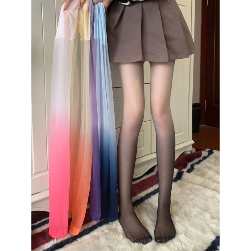 Gradient Color Stockings for Women, Thin Anti-Snatch Stockings for All Seasons, Internet Celebrity Pure Desire Black Stockings 2025 New Sexy Pantyhose