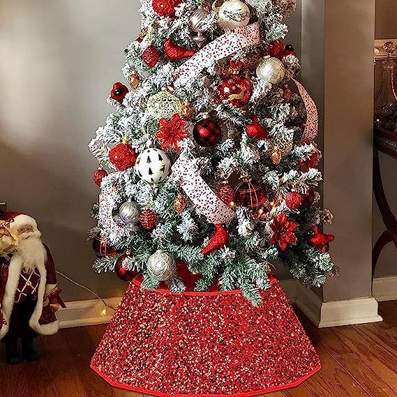 Qichen transfronteriza nueva decoración de la base del árbol de Navidad con lentejuelas redonda de cuatro esquinas hexagonal circunferencia del árbol de doce esquinas al por mayor