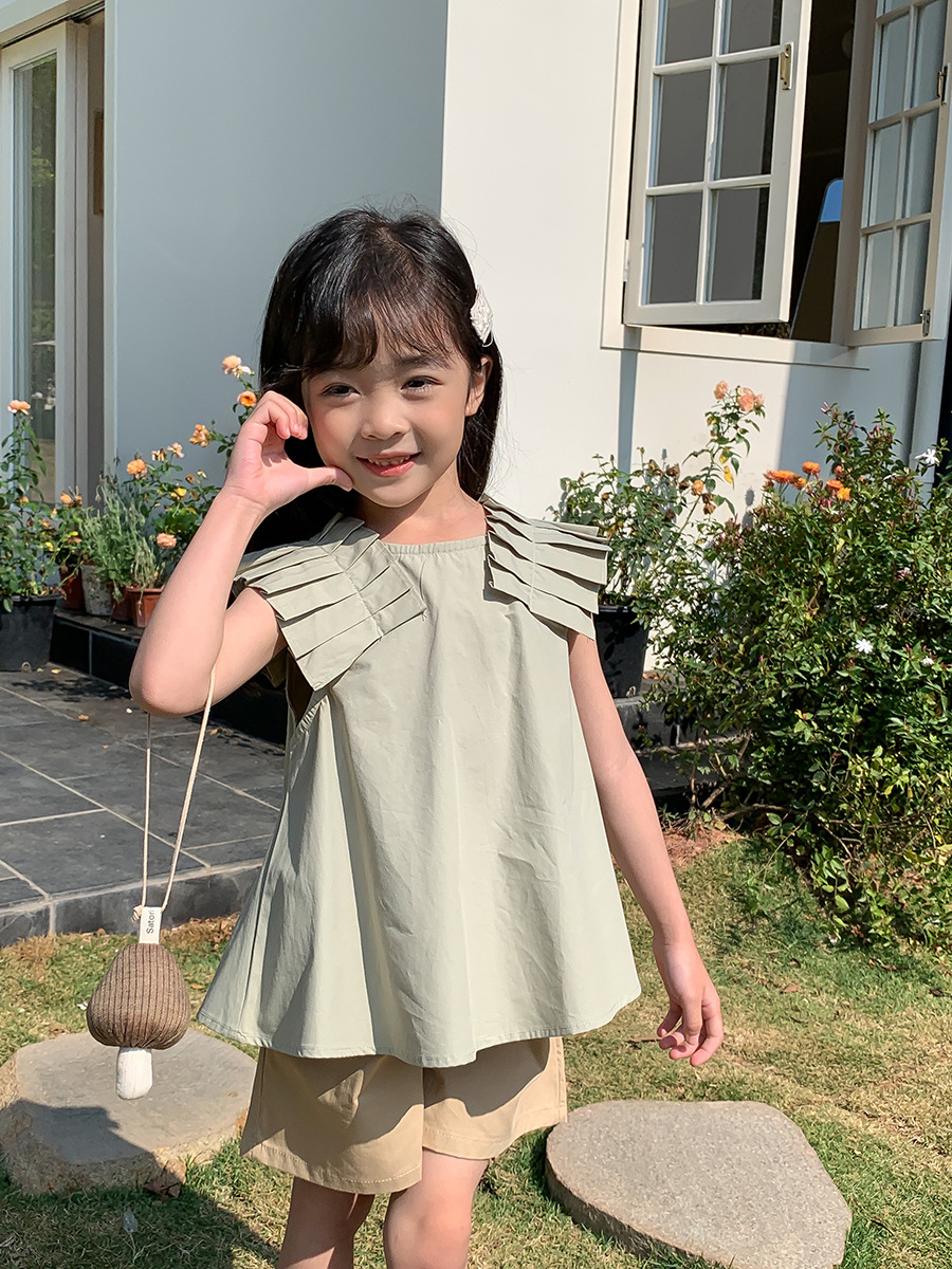 Wholesale Export Girls' T-Shirts Summer New Short-Sleeved Kidsren's Clothing Pleated Tops Fashionable Shirts Kidsren's Princess Tops