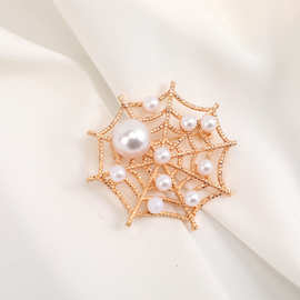 跨境新款简约珍珠蜘蛛网胸针高档别针珍珠胸花衣饰别针配饰礼品