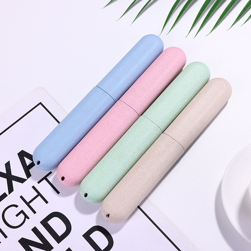 Simple Nordic style wheat straw travel toothbrush box travel portable toothbrush cover storage box toothbrush storage box