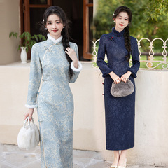 【熱銷同款】加絨加厚冬裝中式長款日常改良旗袍年輕款女復古長袖