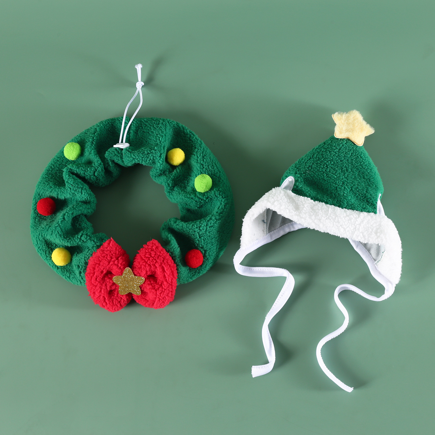 2025 Pet Christmas Set felpa estrella de cinco puntas gato cachorro lazo babero sombrero capucha cálido comercio exterior