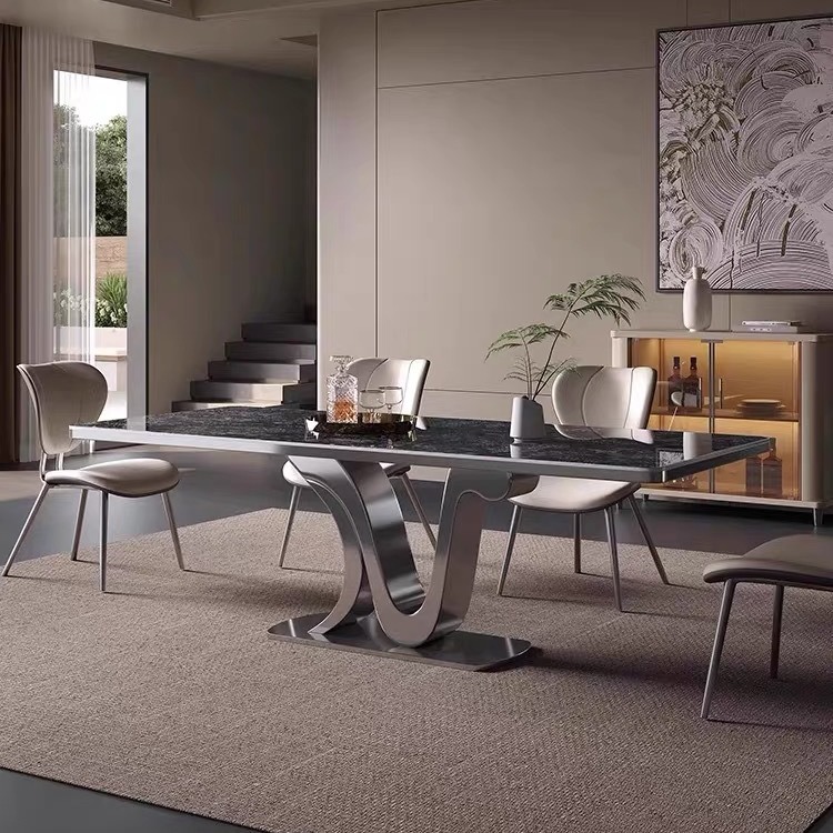 Italian-style Rock Plate Dining Table and Chair Combination Modern Simple Small Apartment Light Luxury High-end Rectangular Luxury Stone Dining Table for Home