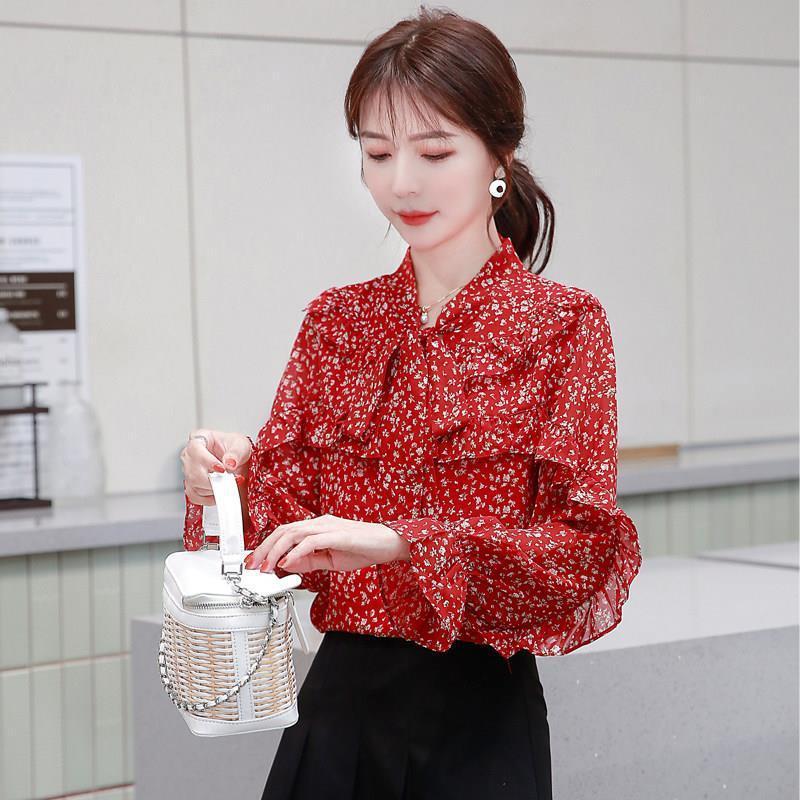 超仙雪纺衫女洋气2025年新款春装甜美碎花韩版长袖设计感小众上衣|undefined