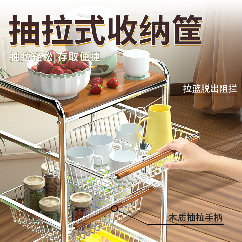 中古风多层小推车置物架可移动客厅零食收纳架复古厨房蔬菜收纳架|undefined