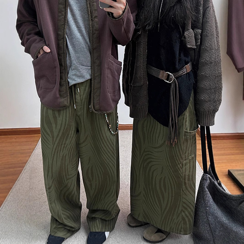 Water Ripple Camouflage Straight Loose Jeans Thread Printed Skirt Retro Men's and Women's Casual Pants Winter