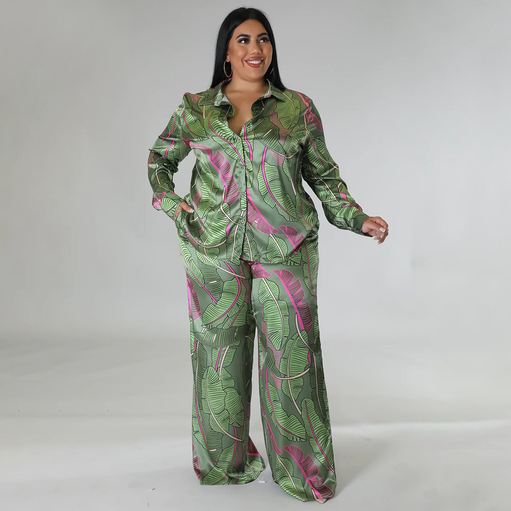 Daily Retro Printing Spandex Polyester Pants Sets Plus Size Two-piece Sets display picture 2