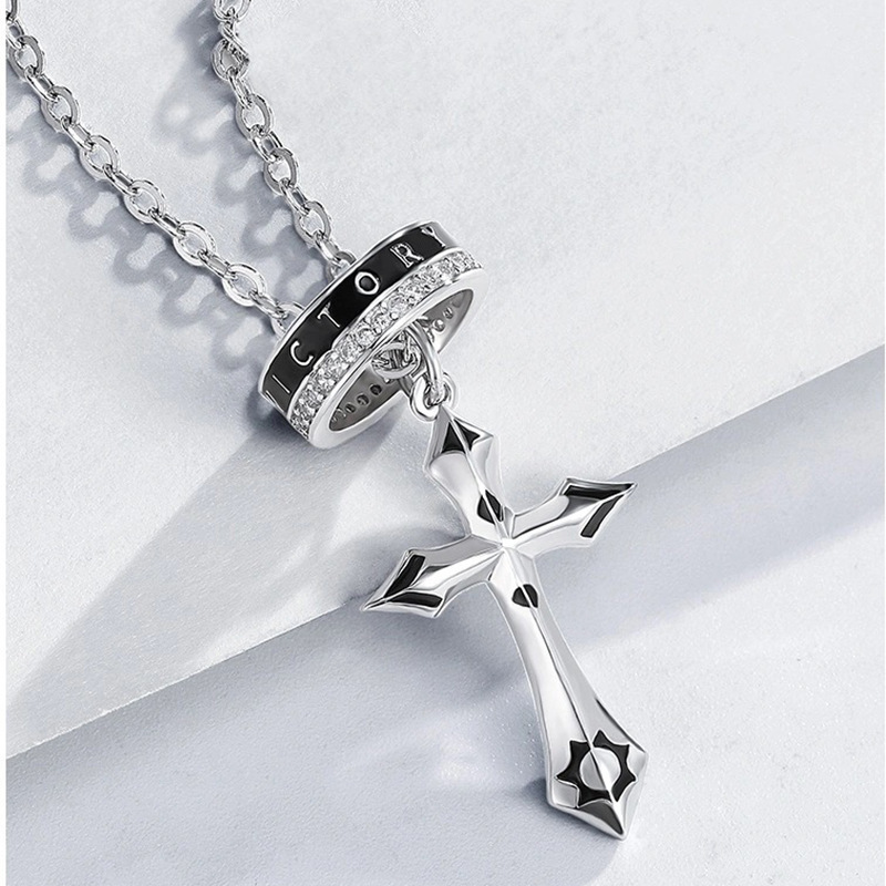 Trendy Men's Star Mans Cross Necklace Cold Wind Drop Glue Pendant Korean Fashion ins Men's Long Chain