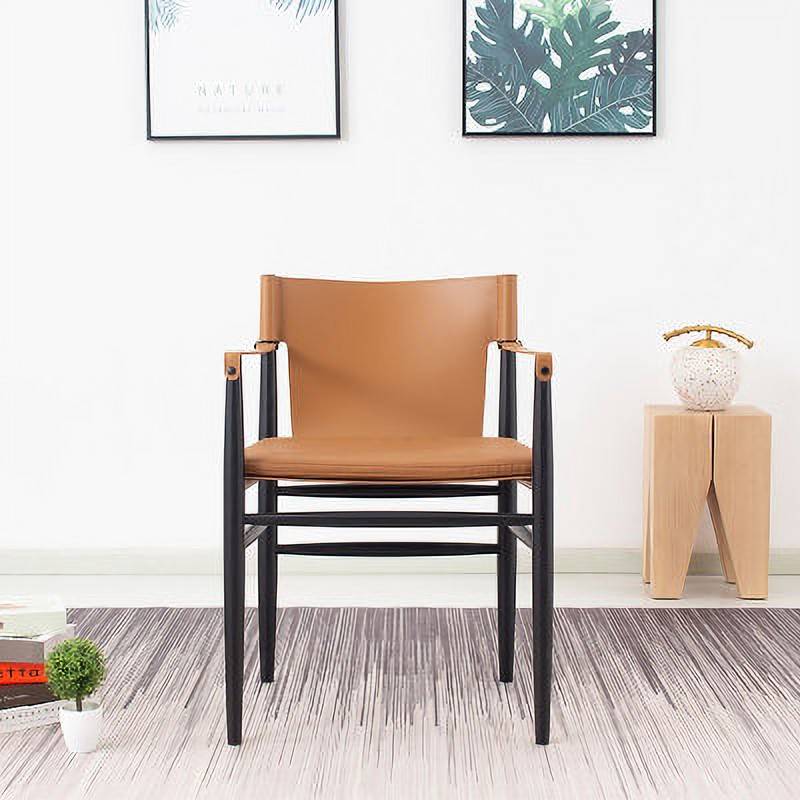 Light Luxury Restaurant Dining Chair Nordic Simple Hard Leather Chair Cafe Saddle Leather Leisure Chair Designer Leather Chair