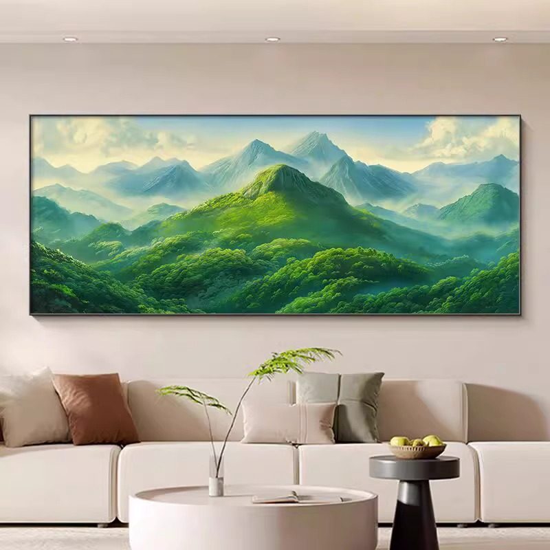 青山图客厅沙发背景墙壁画 画无水靠山图装饰画 画巨人山风景挂画