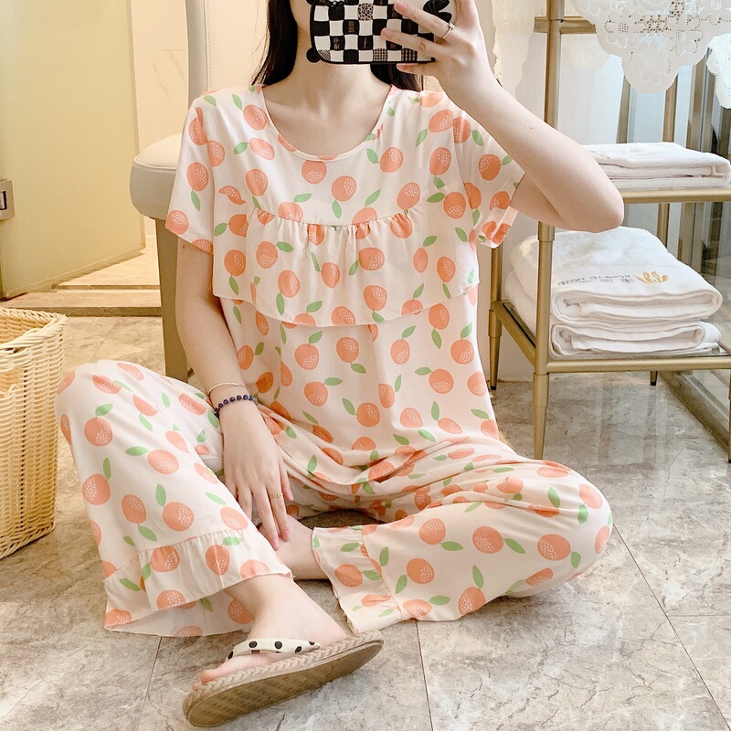 Women's Anti-Bump Cotton Silk Pajama Set, Short-Sleeved, Long Pants, Loose Fit, Plus-Size Loungewear, Student Pajama Set, Can Be Worn Outside Women's Anti-Bump Cotton Silk Pajama Set, Short-Sleeved, Long Pants, Loose Fit, Plus-Size Loungewear, Student Pajama Set, Can Be Worn Outside