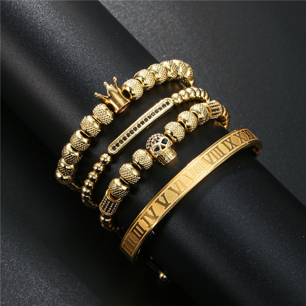 glossy copper woven bracelet with letters with zircon stainless…